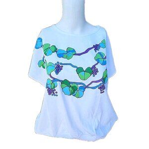 VTG Blair USA Relaxed Whimzy Grapes Print On White Cotton Sz XL Sleeveless Top